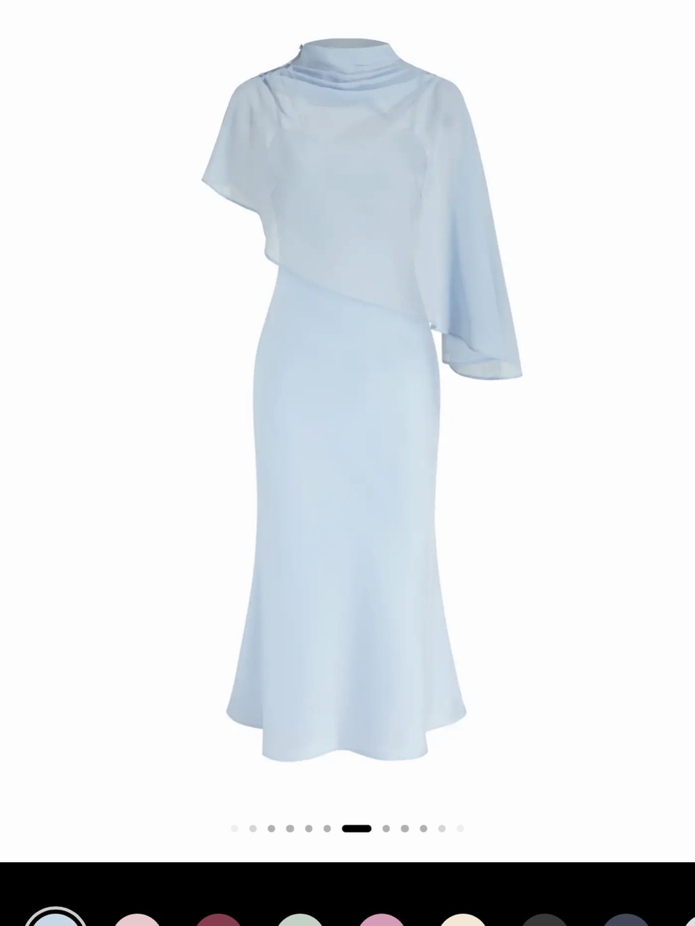 Cider Pale Blue One-Shoulder Midi Dress with Draped Cape